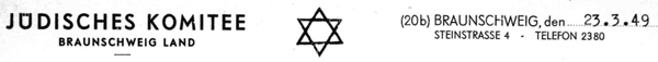 Briefkopf Jüdisches Komitee Braunschweig | letter head Jewish Committee Brunswick