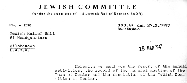Briefkopf Jewish Committee Goslar 