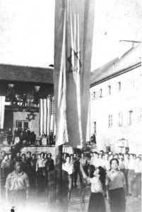 Flaggenhissen im Kibbuz Greifenberg | Hoisting the flag in Kibbutz Greifenberg