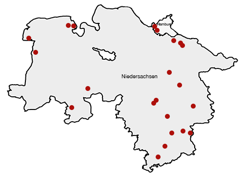 Karte von Niedersachsen und Hamburg | Map of Lower Saxony and Hamburg