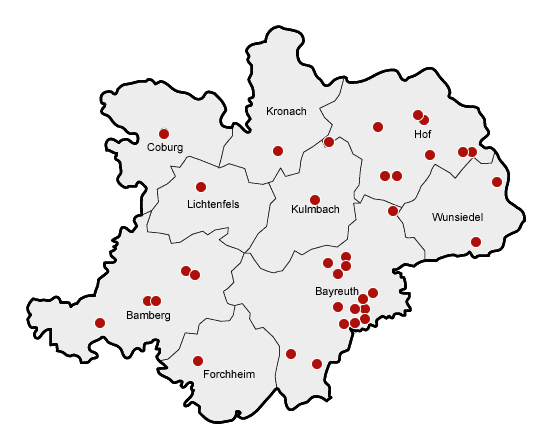 Bezirk Oberfranken Orte mit DPs rot