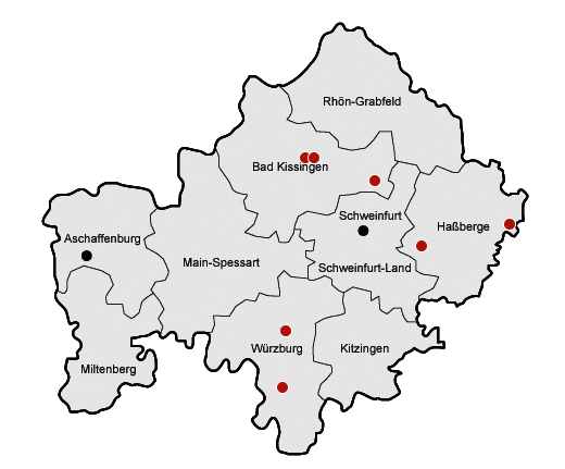 Bezirk Unterfranken Orte mit DPs rot